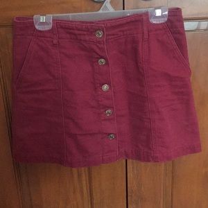 Reddish pink denim skirt